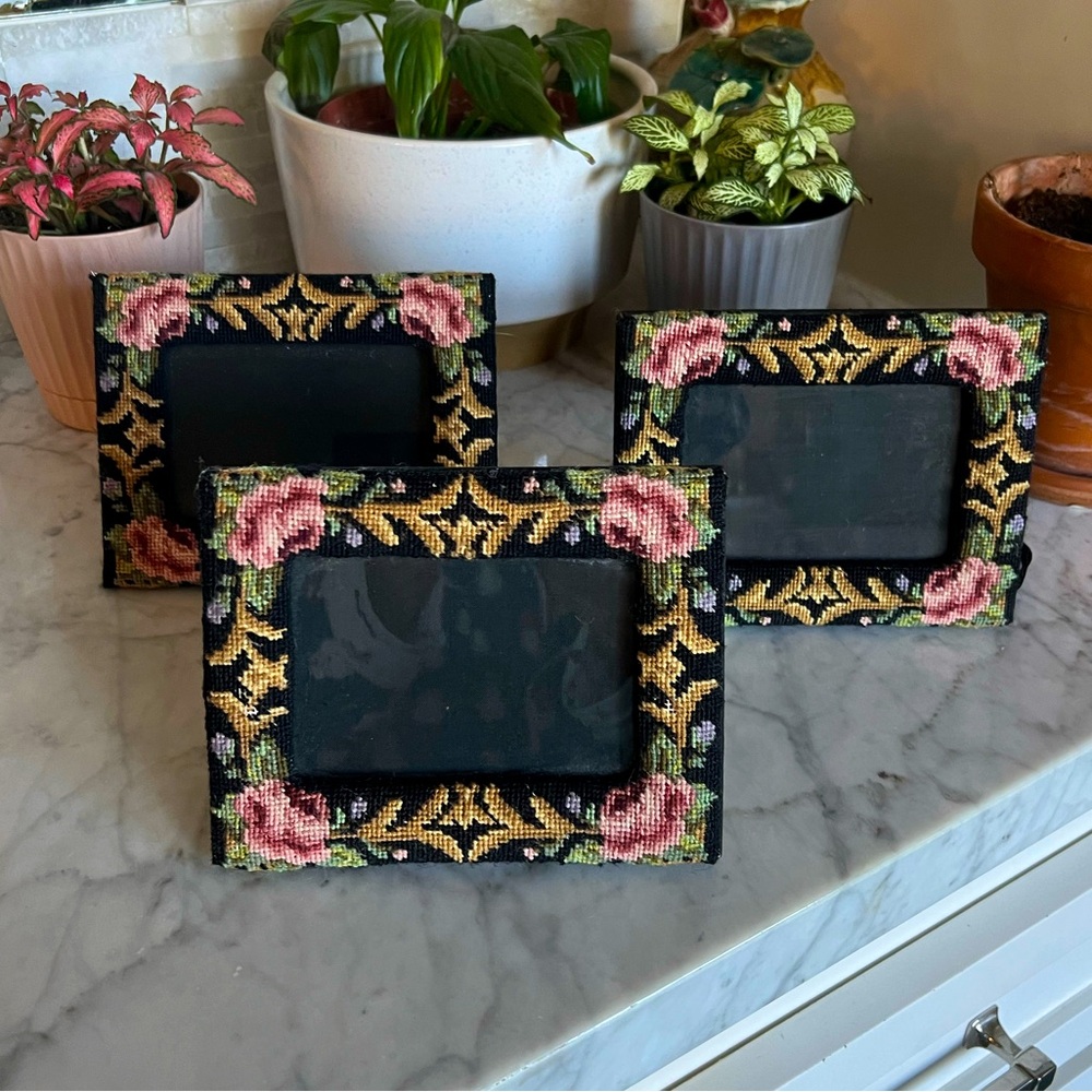 Sweet Rose  Embroidered Picture Frames (3) Victorian Wedding Decor